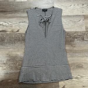 Giorgio Armani Black White Stripe Sleeveless Bow Top 36 Made in Italy Minimalist